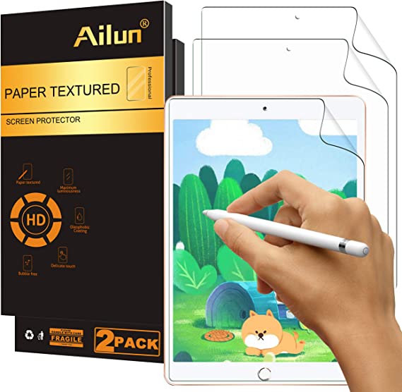 Ailun Paper Textured Screen Protector Compatible for New iPad 8,iPad 7 (10.2-Inch, 2020&2019 Model, 8th&7th Generation) [2Pack] Draw and Sketch Like on Paper Textured Anti Glare Less Reflection Case Friendly