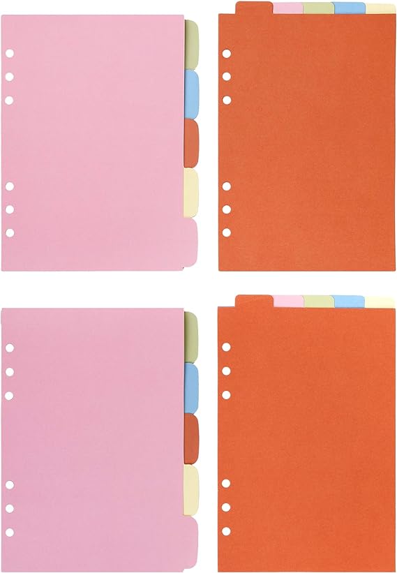 Bluecell 2 Sets Vertical Tabs & 2 Sets Horizontal Tabs Paper Divider Index Page Tab Cards for 6-Holes Ring Binders Filofax Notebooks Travel Diary Journal Planner (Color, A5)