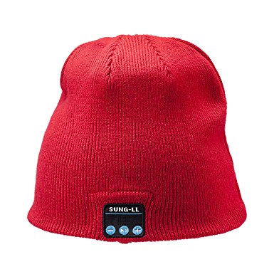 Sung-ll Soft and Warm Hat Wireless Beanie with Bluetooth Smart Cap Speaker Micro Headphone (Red)