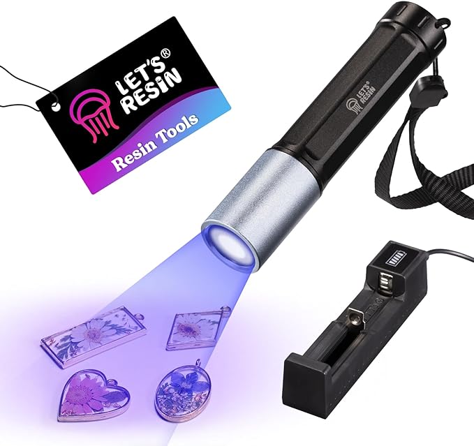 LET'S RESIN UV Light for Resin Curing, Portable Mini 365nm UV Flashlight Black Light, Quick Cure LED Waterproof UV Lamp Rechargeable for Resin Molds, Pet Urine, Dry Stains, Bed Bug