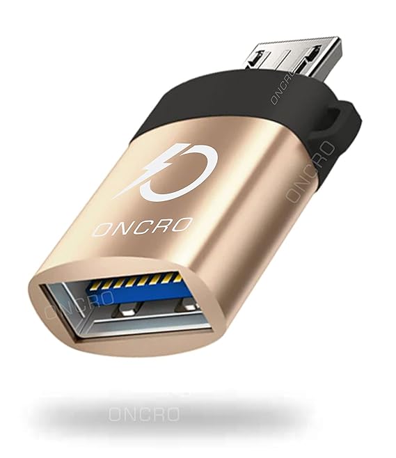 ONCRO® Durable Gold Metal Micro OTG Adapter, 5 Pin Male USB to USB 2.0 Female USB Host Extension Converter for Android Smartphones Data Sync, Samsung, Redmi, vivo, Oppo, V7, V9 J7, J5