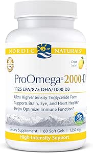 Nordic Naturals ProOmega 2000-D - Fish Oil, 1125 mg EPA, 875 mg DHA, 1000 IU Vitamin D3, Cardiovascular, Neurological, Eye, and Immune Health, Lemon Flavor, 60 Soft Gels