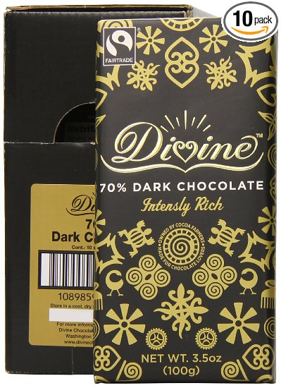 Divine Chocolate Bar, Intensly Rich 70% Dark, 3.5 Ounce (Pack of 10)