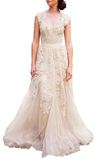 ASA Bridal Women's Vintage Cap Sleeve Lace A Line Wedding Dresses Bridal Gowns