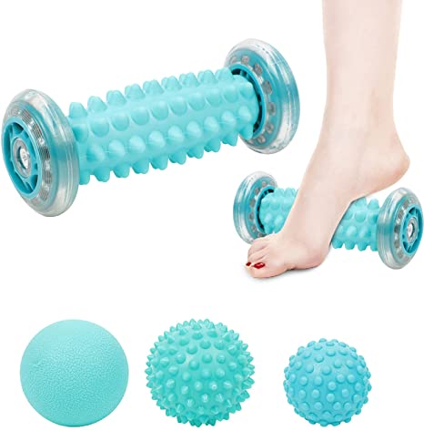 WOVTE Pack of 4 Foot Massager Roller & Massage Ball Therapy Set, Massage Tool for Muscle Pain Relief from Plantar Fasciitis for Trigger Point Release