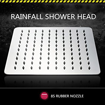 Artbath Square Rainfall Shower Head High Pressure Ultra Thin 304 Stainless Steel Durable with Swivel Bass Ball Connector Chrome Finished