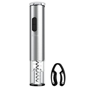 Kealive Electric Wine Bottle Opener with Foil Cutter, Battery Powered, Metallic Finish, Silver