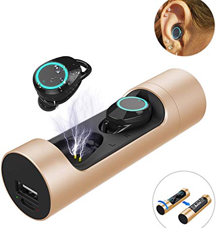 True Wireless Earbuds, Bulife TWS Bluetooth 5.0 Headphones, in-Ear Stereo Wireless Earphones for Running Sports,Portable Charging Case (Rose Gold)