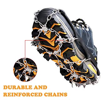 Ice Cleats Traction Snow Grips Crampons for Women Men Kids Shoes Boots Anti Slip 18 Stainless Steel Spikes Safe Protect for Walking Hiking Fishing Jogging Climbing Mountaineering New Upgraded