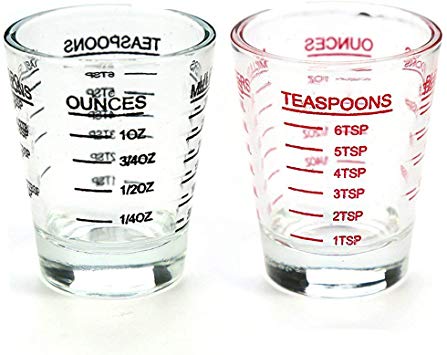 Shot Glasses Measuring cup Liquid Heavy Glass Wine Glass Espresso Shot Glass 26-Incremental Measurement 1oz, 6 Tsp, 2 Tbs, 30ml (2 pack-black and red)