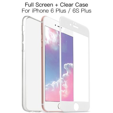 BTGGG iPhone 6S Plus Screen Protector, White 0.2mm Full Cover Tempered Glass Screen Protector   0.8mm TPU Transparent Case for iPhone 6 Plus / 6S Plus [Anti-fingerprint HD Easy Installation]