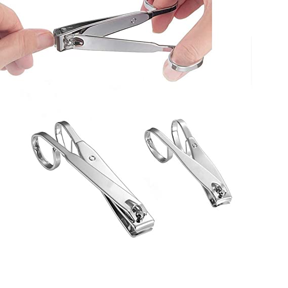 2Pcs EZ Grip Nail Clippers 360-Degree Rotating Head Scissor Grip Nail Clipper Cutter With Handles Carbon Steel Curved Edge Fingernail Toenail Clipper Set Manicure Pedicure Trimmer (Small and Large)