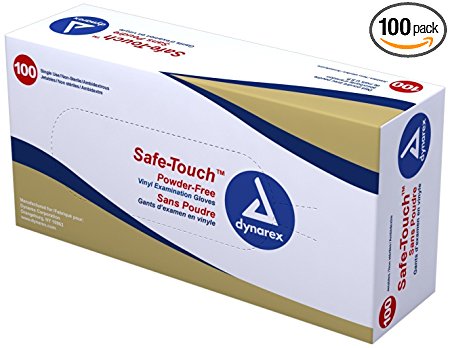 Dynarex Safe-Touch Vinyl Exam Glove Powder Free, Large, 100 Count