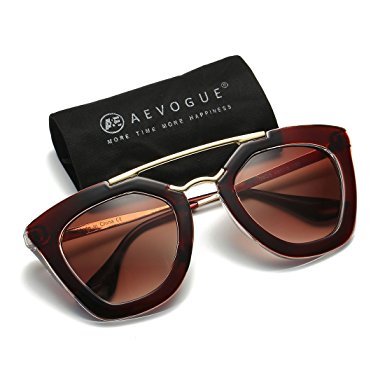 AEVOGUE Womens Sunglasses Double Bridge Cat Eye Gradient Lens Metal Temple UV400