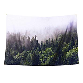 Tapestry Wall Hanging Misty Forest Tapestry Starry Tapestry Forest Tree Tapestry Bedspread Throw Blanket Home Room Wall Decor