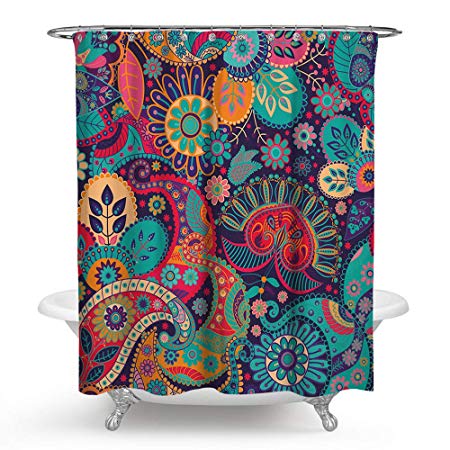 PHNAM Mandala Shower Curtain with Hooks 72x72 Inches Extra Long Waterproof Decoration Polyester Cloth Bath Curtains Sets for Bathroom, Bathtub (D)