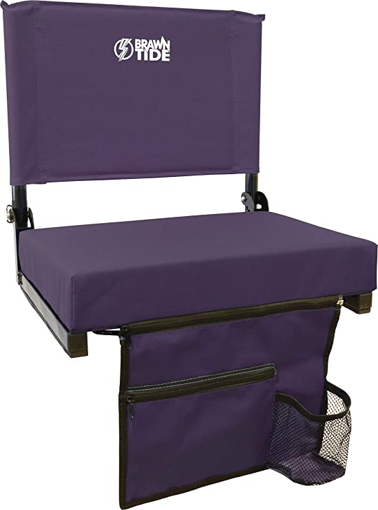 Brawntide Wide Stadium Seat Chair - Extra Thick Padding, 2 Bleacher Hooks, Compact, Light, Shoulder Strap, Carrying Handle, 3 Storage Pockets, Ideal for Back Support, Sporting Events
