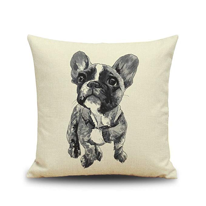 Crazy Cart Cute Dog Cotton and Linen Decorative Pillow Cover Case 18 X 18 Inch