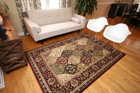Feraghan/New City Traditional Panel Red Wool Persian Area Rug, 8' x 10', Burgundy