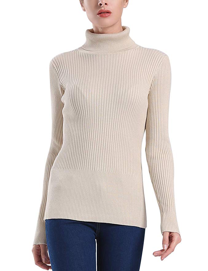 Rocorose Women's Sweater Long Sleeve Turtleneck Knitted Solid Pullover