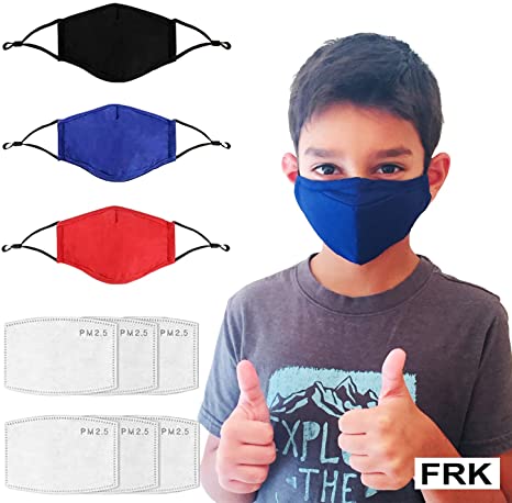 BACK TO SCHOOL 3 LAYER 3 Pcs Premium CANADA Mask with 6 filters for face masks. Retour à l'école masque pour enfant resuseable face mask Breathable Comfort, Machine Washable, Face Masks with adjustable earloop for Children and Youth (3-Pack - Red Blue Black   6 Filter) ( Kids Face Masque )