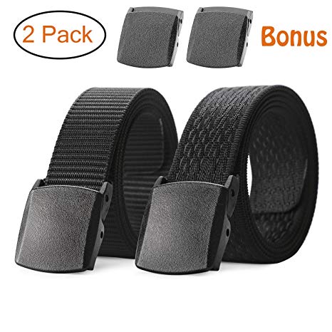 Nylon Military Tactical Belt 2 Pack Webbing Canvas Outdoor Web Belt With Plastic Buckle