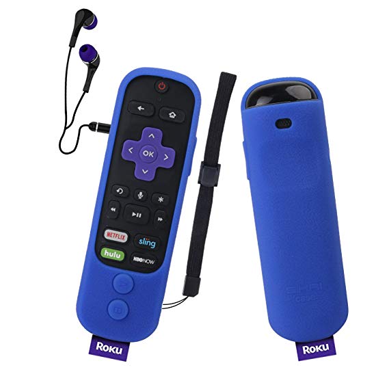 SIKAI Silicone Case for Roku Ultra Remote Shockproof Protective Cover for Roku Ultra with Power Button Remote Jack Hole Cutout Anti-Slip Anti-Lost with Hand Strap (Blue)