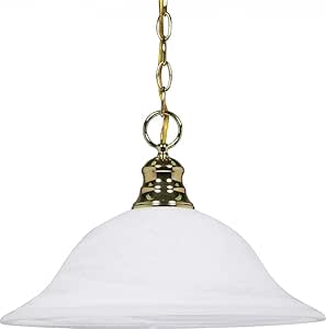 NUVO 60/392 One Lantern Hanging Dome Pendant Light, 16 in, Polished brass/Alabaster Glass