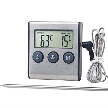 Oven, Barbecue, Meat Thermometer with Probe,INRIGOROUS Cooking Thermometer Built in Countdown Kitchen Timer with Alarm for Grilling BBQ,Battery Include (Basic)