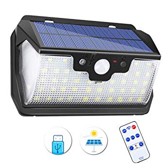 Solar Lights Outdoor SOLMORE 55 LED 6W Motion Sensor Security Lights Waterproof Outdoor Wall Lights 3 Modes 3000mAh with Remote Control USB Rechargable