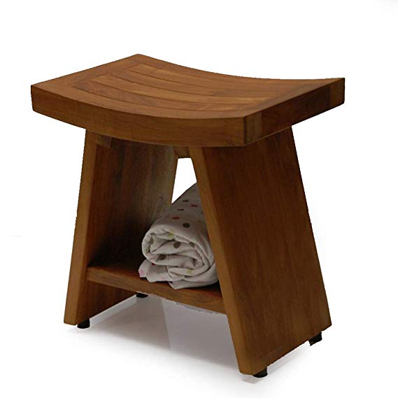 ((Arrive Fully Assembled)) Heavy Fuji II Teak Shower Bench or Pool Side Bench Chair Height Stool by BayviewPatio
