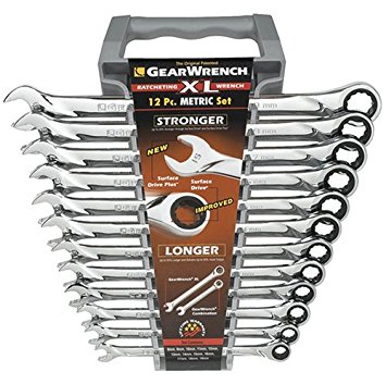 GearWrench 85098 12 Piece Metric XL Ratcheting Combination Wrench Set