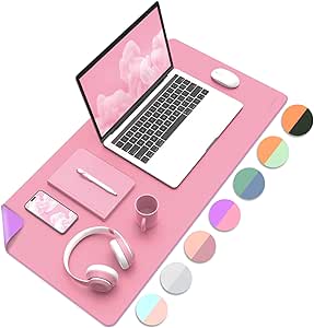 MoKo Desk Mat, Dual-Sided Office Desk Pad Waterproof, Large Protector Mouse Pad for Keyboard and Mouse, Leather Desk Writing Pad Large for Office/Home/Decor, 31.5''x15.7', Violet Eosine Pink