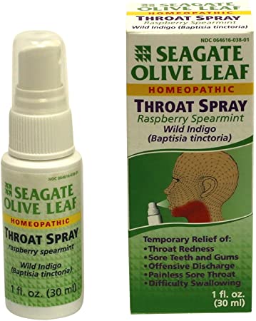 Seagate Products Homeopathic Olive Leaf Throat Spray (Pack of 1) 1 Ounce Raspberry-Spearmint