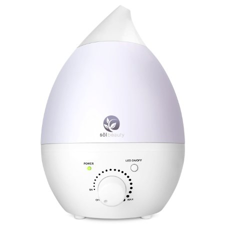 Sol Beauty® Premium Cool Mist Ultrasonic Humidifier - Essential Oil Aroma Diffuser - Whisper-Quiet with LED Nightlight - 1.3 Liter High Capacity - Over 7 Hours of Use
