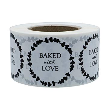 Hybsk Rustic Baked with Love Stickers with Wreath Around 1.5" Inch Round Total 500 Adhesive Labels Per Roll