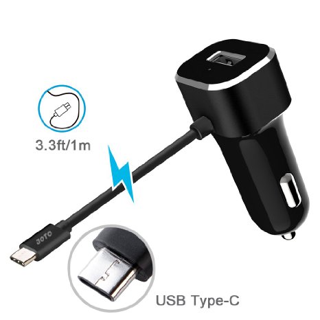 USB Type C Car Charger JOTO Dual Rapid Ports Car Charger Type-C Port 5V 3A Quick Charge Port 5V 24A Attached 33ft USB Type C Cable Adapter for Nexus 6PNexus 5XLumia 950 950XLOnePlus 2 Black