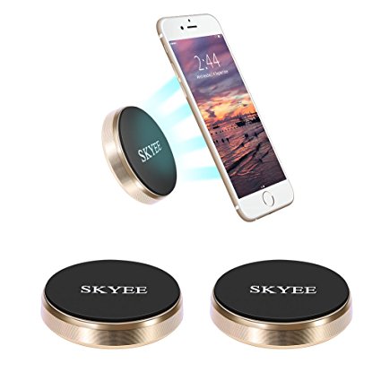 SKYEE [2 Pack] Car Phone Holder Magnetic Stick on Dashboard Wall or any Flat Surface (include 4 Metal Pates, 3M Adhesive Sticker), Universal Car Mount Cradle for iPhone 7/6s/6 Plus/5s/SE, Samsung Galaxy S8/S7 Edge and other Smartphones - Gold