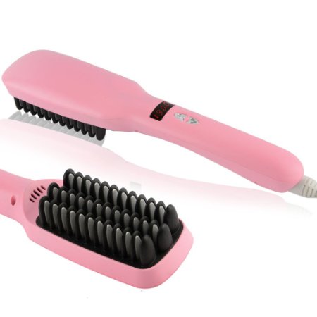 2-in-1 Hair Straightener by NeBeauty - Ionic Heating Technology - Heated Brush Hair Styler - Women's Hair Brush w/ Anion Moisturizing - Auto Shut Off, Anti-Scald - Bold Volume & Shine