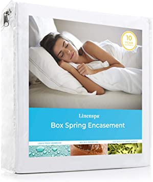 LINENSPA Waterproof Bed Bug Proof Box Spring Encasement Protector - Blocks out Liquids, Bed Bugs, Dust Mites and Allergens - Queen
