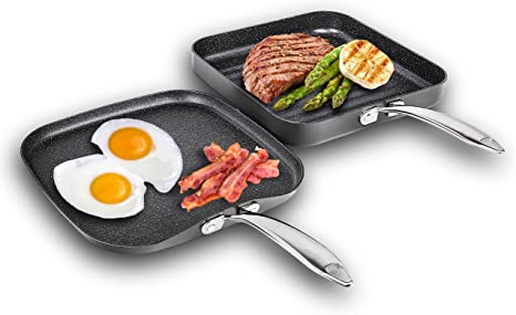 Granitestone Nonstick 10.5” Grill and Griddle Combo Pan, with Ultra Durable Mineral and Diamond Triple Coated Surface, Stay Cool Stainless-Steel Handle, Oven & Dishwasher Safe, 100% PFOA Free