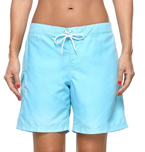 ATTRACO Women Board Shorts Swim Trunks Drawstring Tummy Control High Waist Swim Bottoms