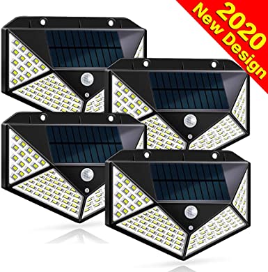 Solar Lights Outdoor, [2200mAh Super Energy Saving]100 LED Solar Motion Sensor Security Lights, 270° Wall Lights - Wireless Waterproof Solar Powered Lights with 3 Modes for Garden Outside (4 Pack)