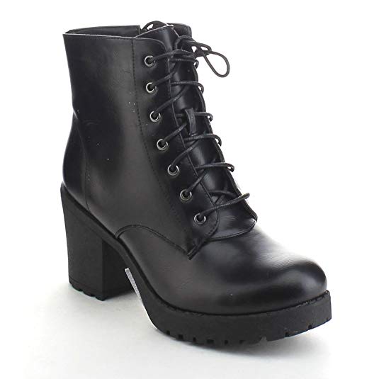 REFRESH Club-02 Women's Lace Up Side Zip Platform Chunky Combat Ankle Booties