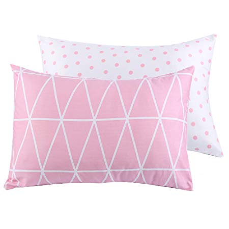 Kids Toddler Pillowcases UOMNY 2 Pack 100% Cotton Pillow Cover Cases13 x 18" for Kids Bedding Pink Link/Dot