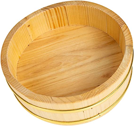 DOITOOL Wooden Bucket Wooden Sushi Rice Bowl Hangiri Sushi Rice Mixing Tub Wooden Sushi Barrel Japanese Sushi Rice Storage Bucket for Home Restaurant Sushi Rice Bowl