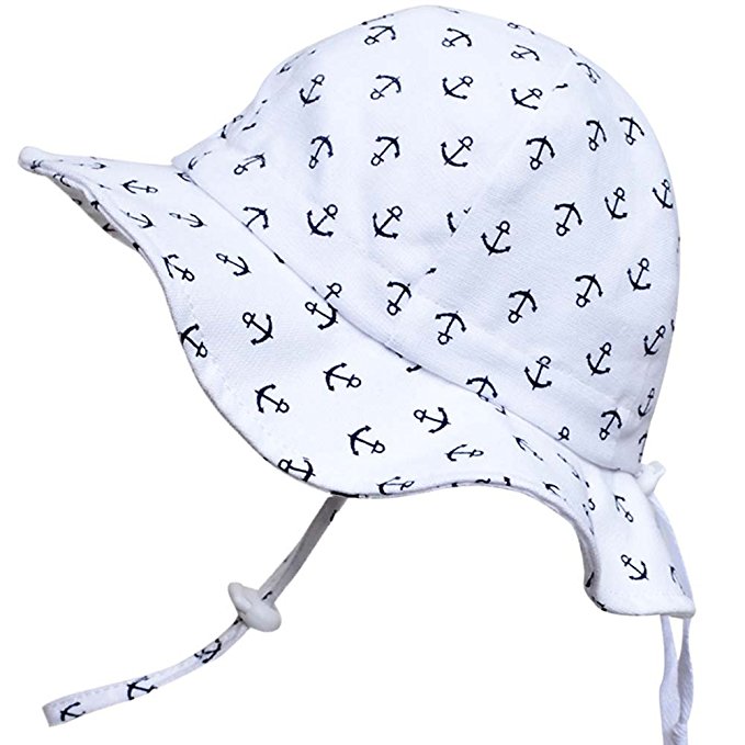Baby Toddler Kids Sun Hat with Chin Strap, Drawstring Adjust Head Size, Breathable 50  UPF Cotton