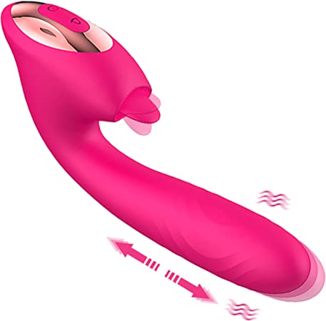 PowerRider 3 in 1 Thrusting Clitoral Stimulator , G Spot Tongue Licking Rabbit Dildo Vibrator with 10 Flapping & 10 Telescopic Speeds Vagina Stimulation Rechargeable Adult Sex Toys for Women & Couples