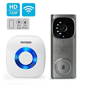 PHYSEN WiFi Camera Video Waterproof Doorbell with 1 Plugin Chime,iOS & Android APP,IR Night Vision-No Battery Required for both of Transmitter and Receiver