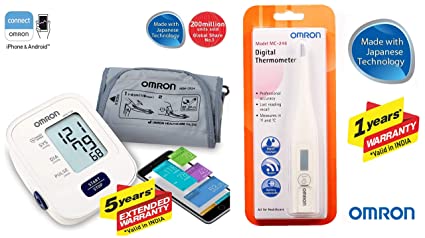 Omron HEM 7120 Fully Automatic Digital Blood Pressure Monitor With Intellisense Technology For Most Accurate Measurement & Omron MC 246 Digital Thermometer With Quick Measurement of Oral & Underarm Temperature in Celsius & Fahrenheit, Water Resistant for Easy Cleaning